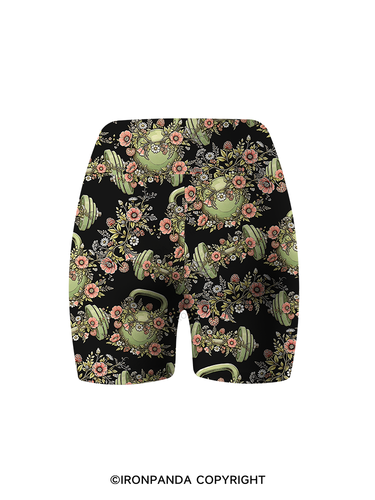 Floral Dumbbell Printed Yoga Cycling Shorts