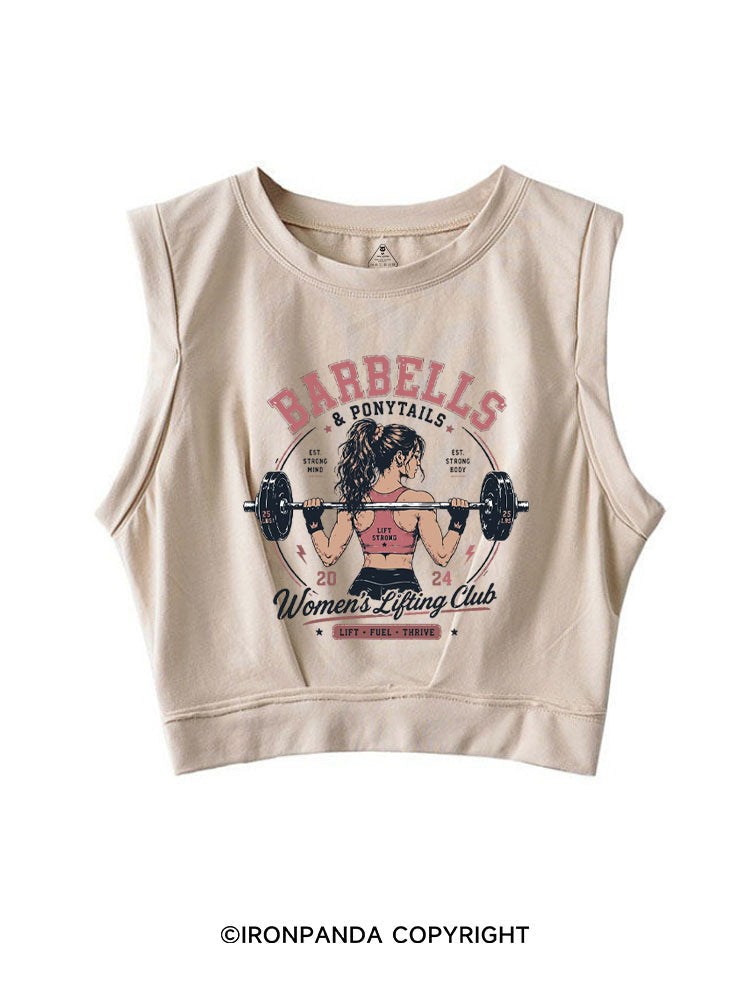 BARBELLS & PONYTAILS WOMEN'S LIFTING CLUB LIFT FUEL THRIVE SLEEVELESS CROP TOPS