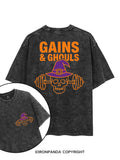 GAINS & GHOULS SKELETON printed Gym Shirt