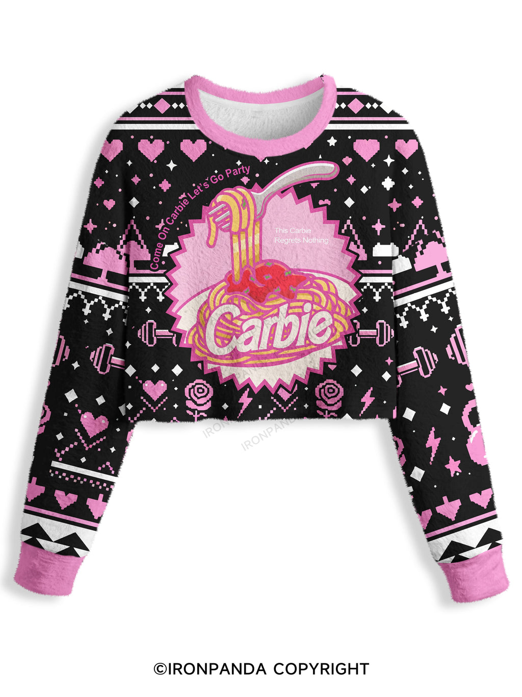 Carbie I Love Carbs Bread Pasta Pizza Crop Ugly Sweater