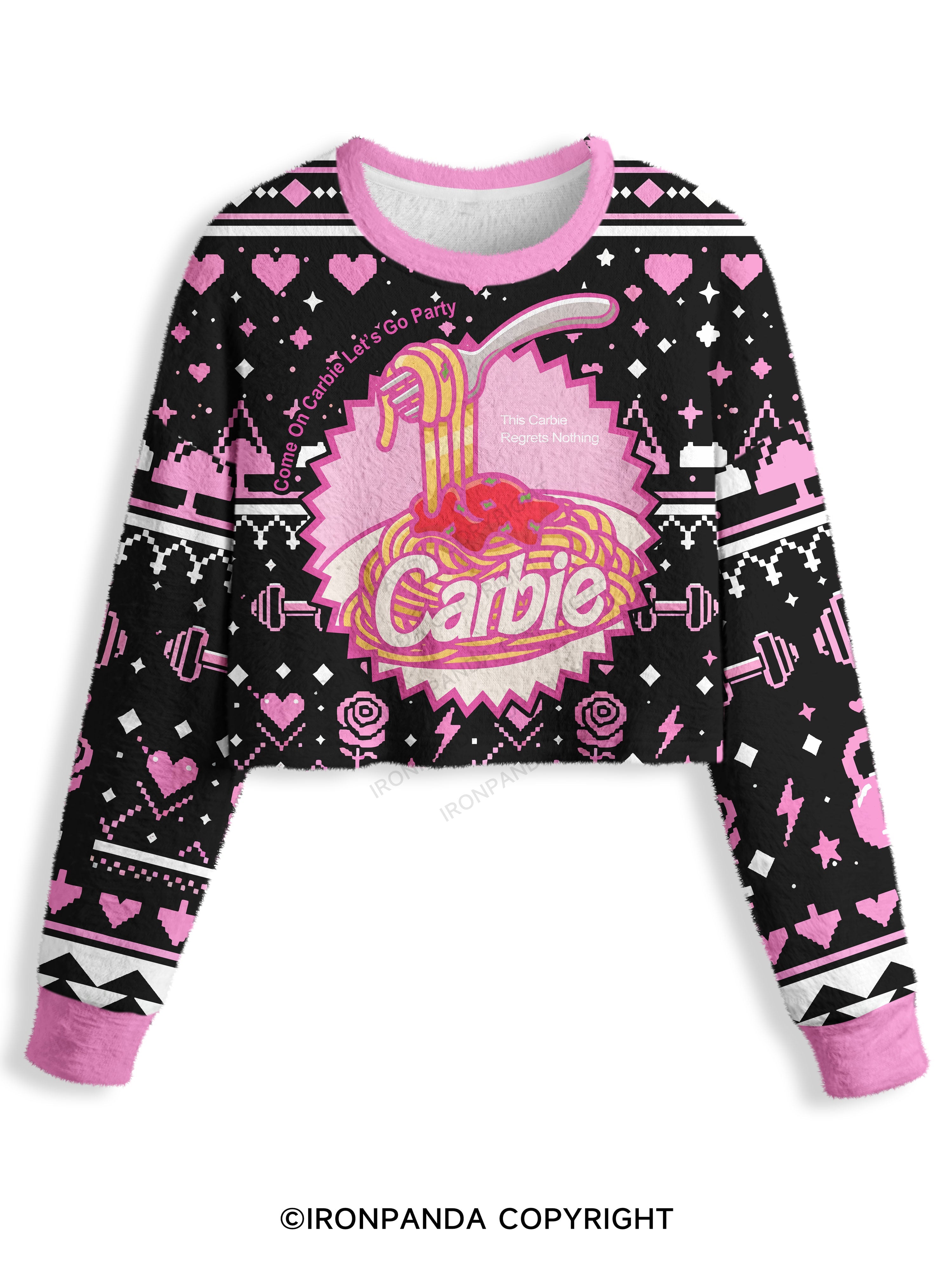 Carbie I Love Carbs Bread Pasta Pizza Crop Ugly Sweater