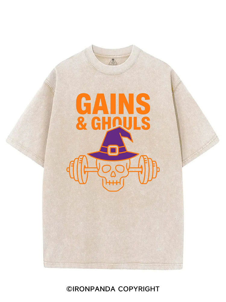 GAINS & GHOULS SKELETON VINTAGE GYM SHIRT