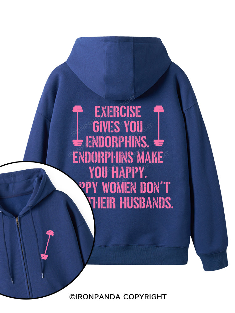 EXERCISE GIVES YOU ENDORPHINS PINK Double-Sided Printed Fleece Zip Up Hoodie