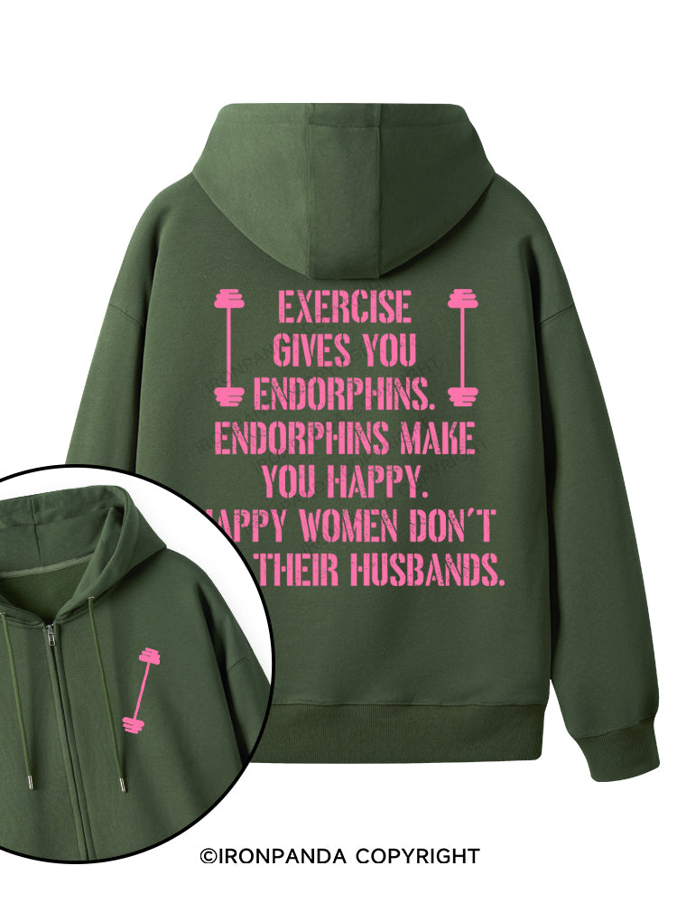 EXERCISE GIVES YOU ENDORPHINS PINK Double-Sided Printed Fleece Zip Up Hoodie