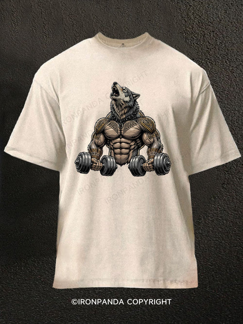 Alpha Wolf Dumbbell Washed Gym Shirt