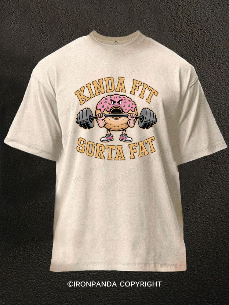Kinda Fit Sorta Fat Donut Powerlifting Washed Gym Shirt