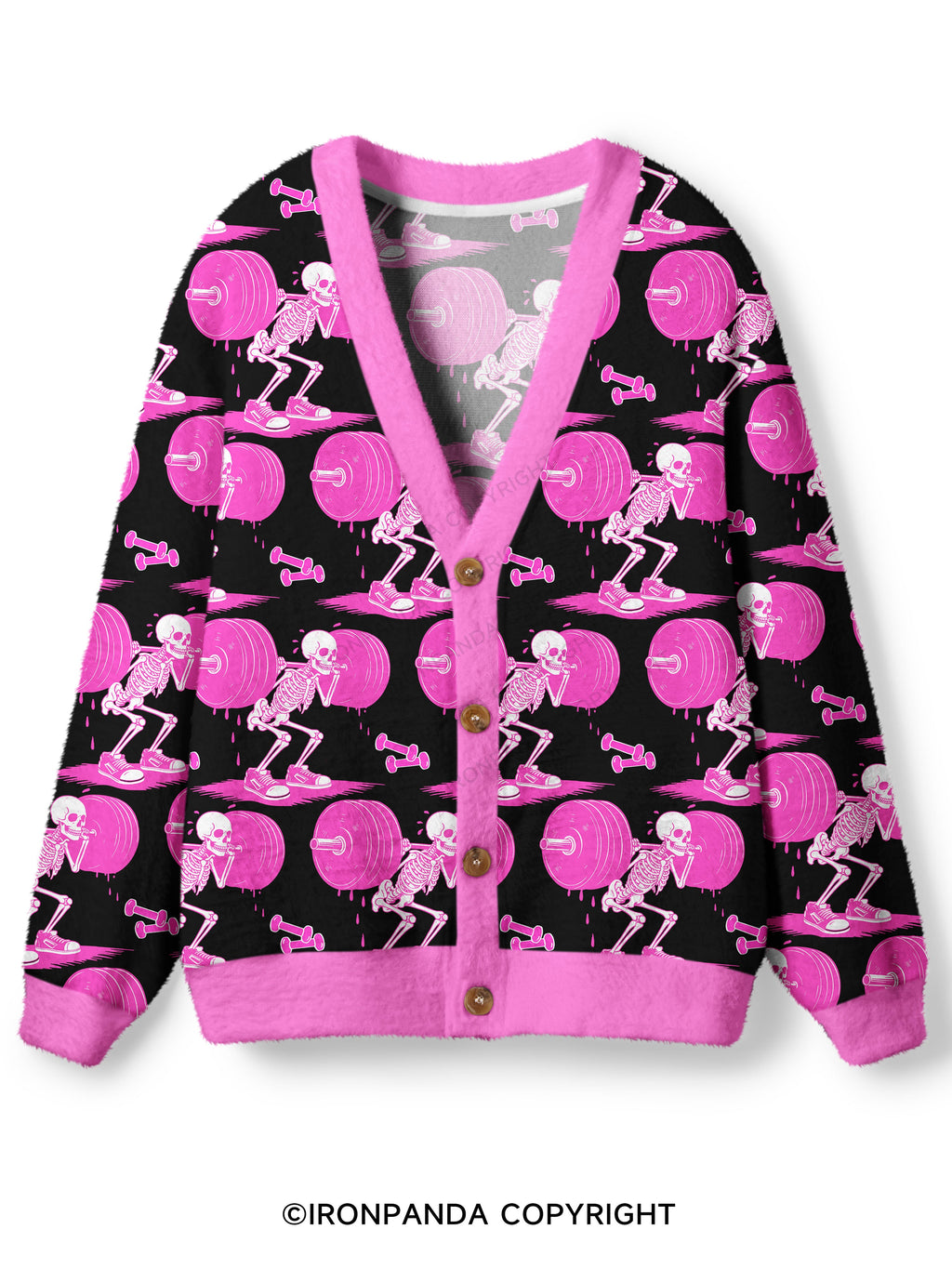 Pink Goth Gym Skeleton Ugly Cardigan Sweater