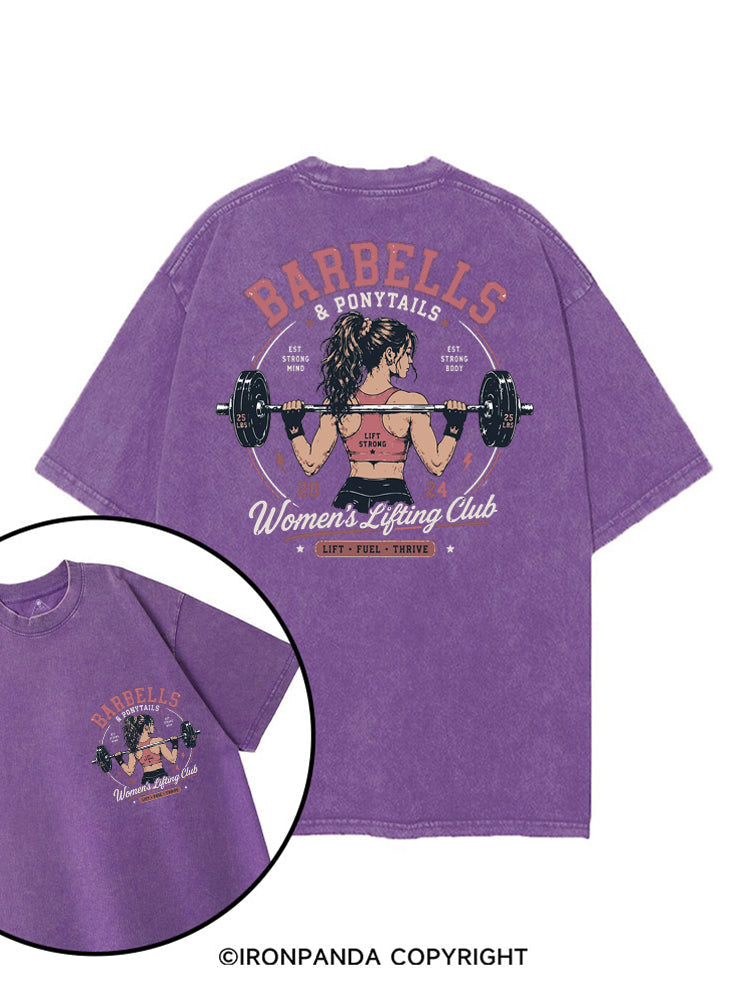 BARBELLS & PONYTAILS WOMEN'S LIFTING CLUB LIFT FUEL THRIVE printed Gym Shirt