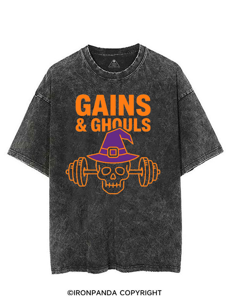 GAINS & GHOULS SKELETON VINTAGE GYM SHIRT