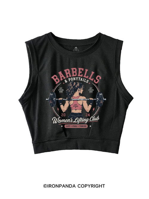 BARBELLS & PONYTAILS WOMEN'S LIFTING CLUB LIFT FUEL THRIVE SLEEVELESS CROP TOPS