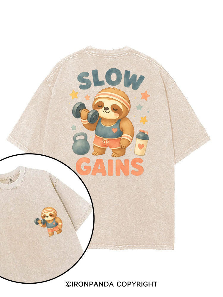 SLOW GAIN SLOTH GAINS printed Gym Shirt