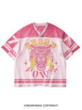 pussy power V-Neck Open Hole Mesh Top