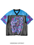 Weightlifting Skull V-Neck Open Hole Mesh Top