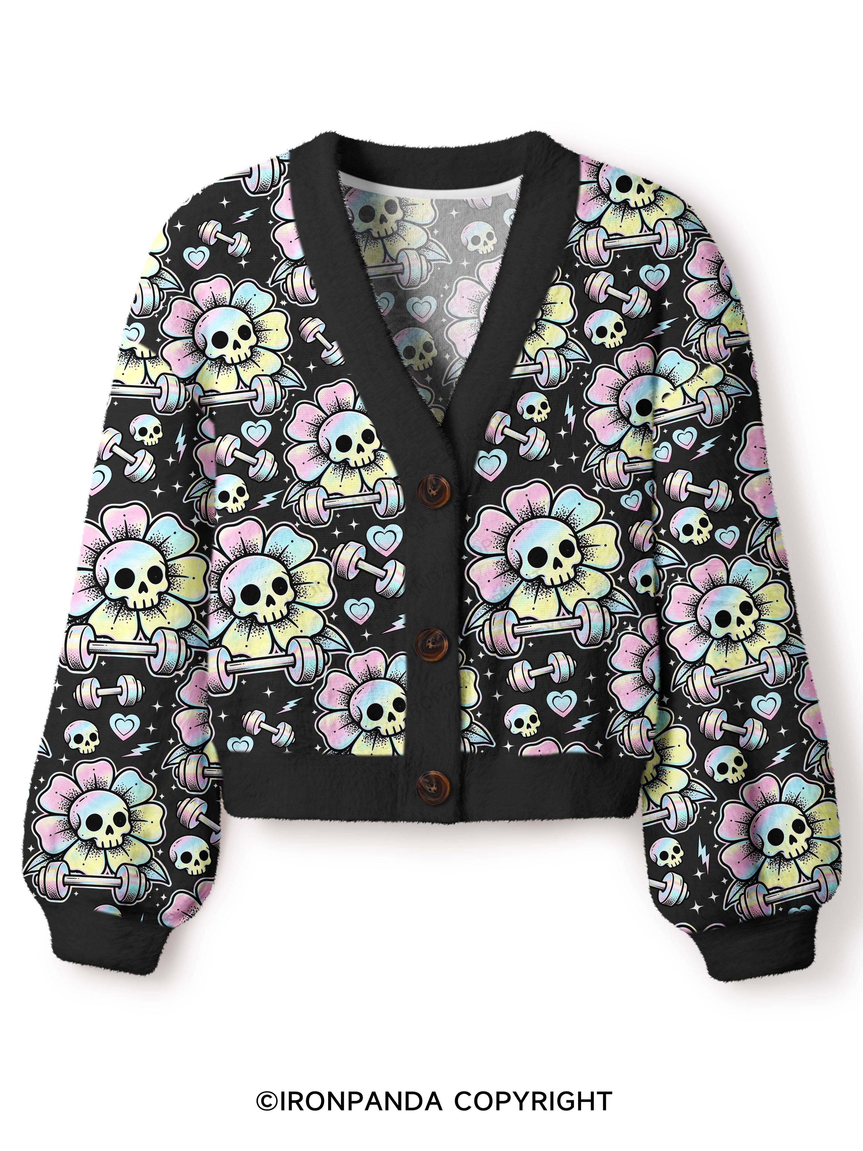 IF I DIE I DIE SKELETON Crop Ugly Cardigan Sweater