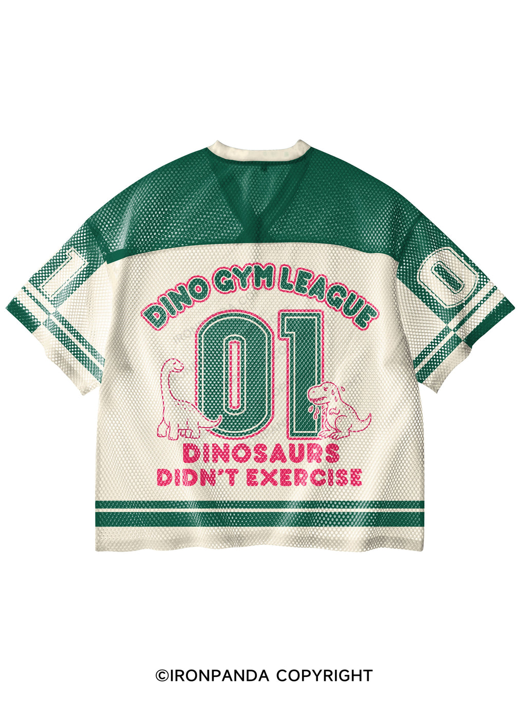 DINOSAURS DIDN'T EXERCISE. WE ALL SAW HOW THAT ENDED V-Neck Open Hole Mesh Top