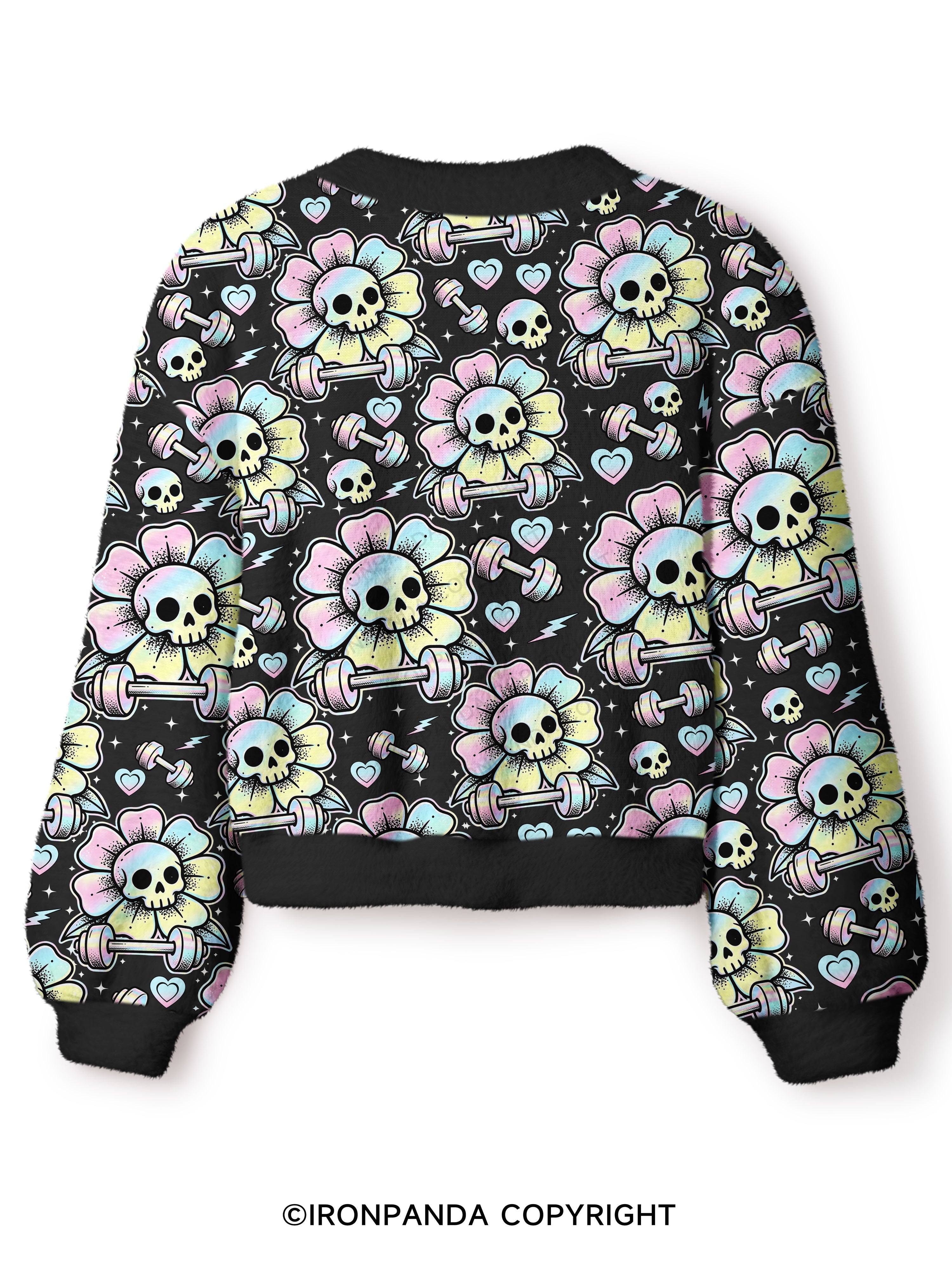 IF I DIE I DIE SKELETON Crop Ugly Cardigan Sweater