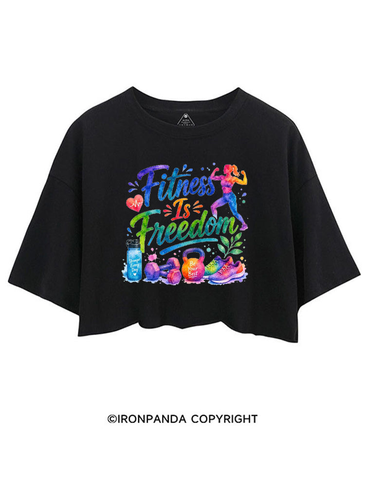 FITNESS IS FREEDOM COLORFUL GYM LIFE CROP TOPS