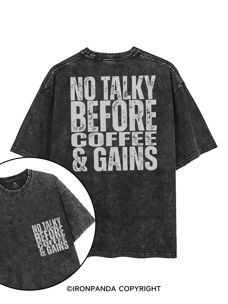 NO TALKY BEFORE COFFEE & GAINS printed Gym Shirt