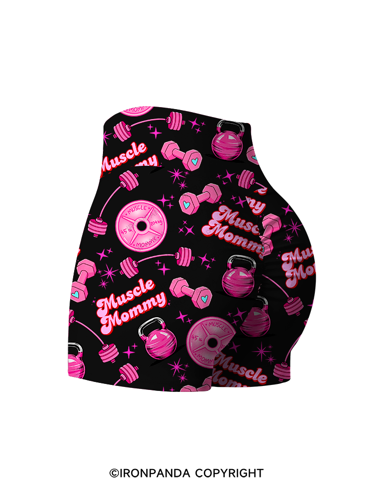 MUSCLE MOMMY Printed Yoga Shorts