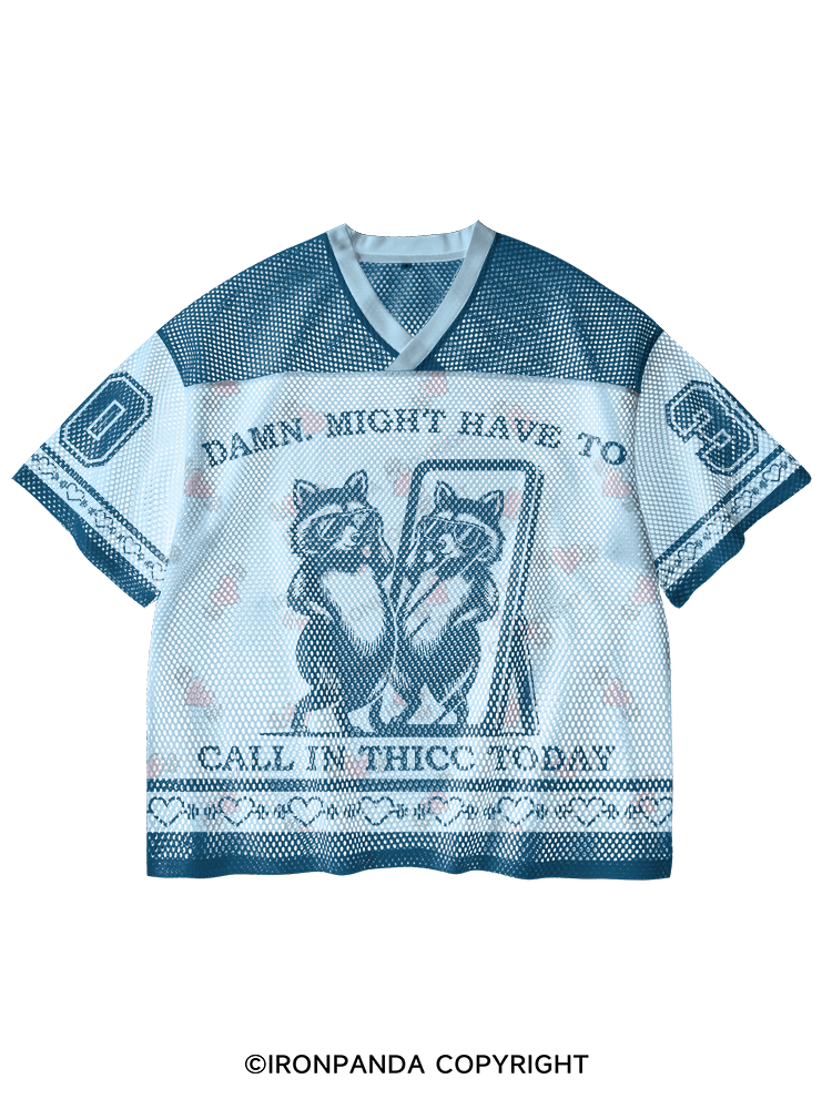 DAMN, MIGHT HAVE TO CALL IN THICC TODAY RACCOON V-Neck Open Hole Mesh Top