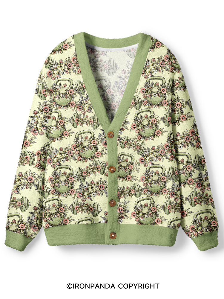 Fitness Floral Dumbbell Ugly Cardigan Sweater