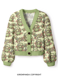 Fitness Floral Dumbbell Crop Ugly Cardigan Sweater