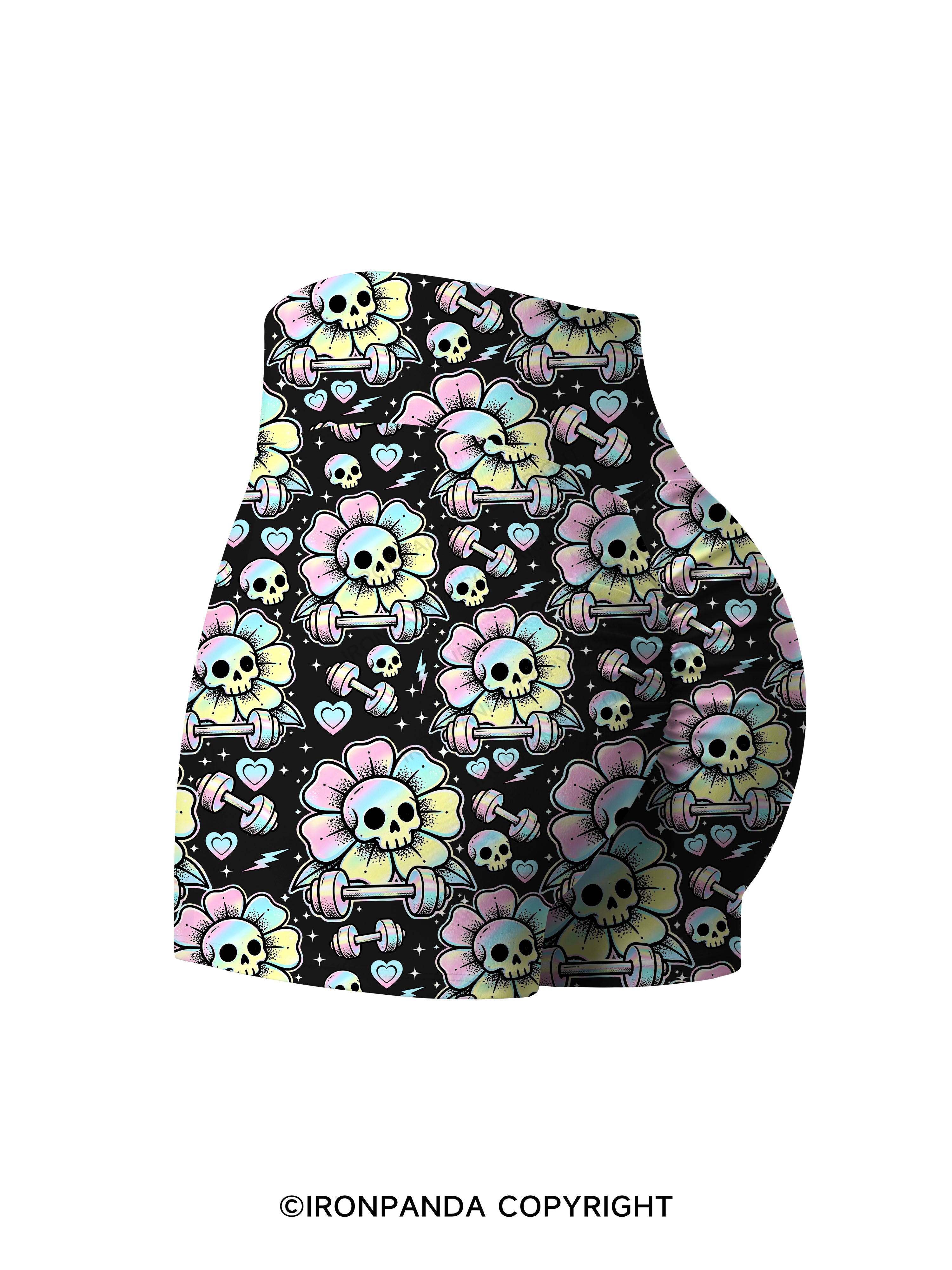 IF I DIE I DIE Skull Printed Yoga Shorts