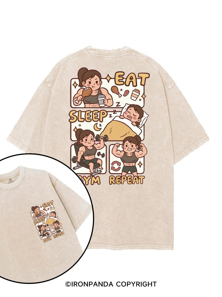 EAT SLEEP GYM REPEAT STRONG AND CUTE printed Gym Shirt