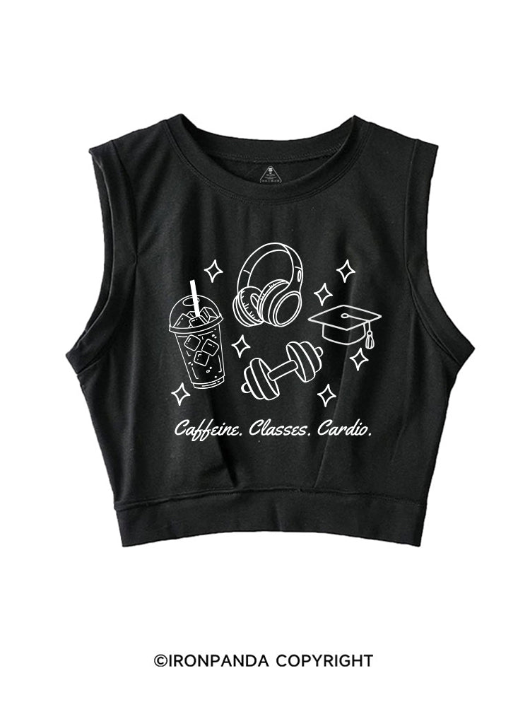 CAFFEINE. CLASSES. CARDIO SLEEVELESS CROP TOPS