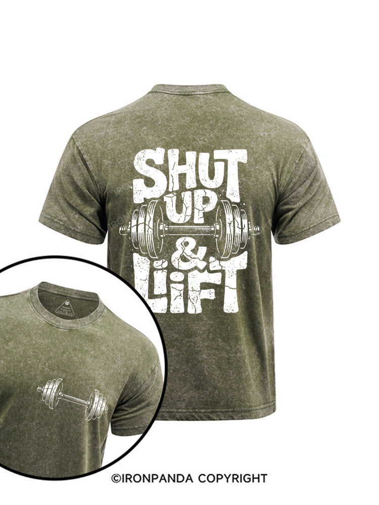 Shut Up And Lift Funny Gym Motivation Printed Washed Gym Shirt