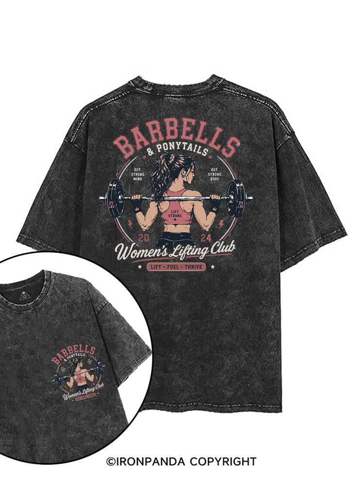 BARBELLS & PONYTAILS WOMEN'S LIFTING CLUB LIFT FUEL THRIVE printed Gym Shirt
