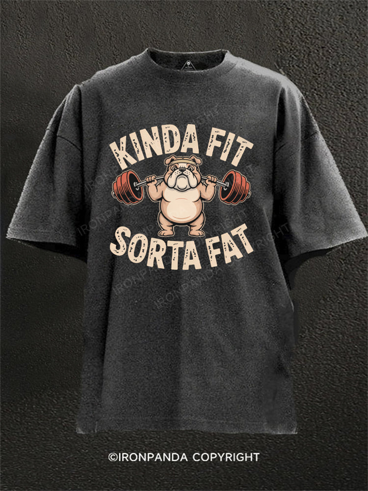 Kinda Fit Sorta Fat Funny Cute Bulldog Washed Gym Shirt
