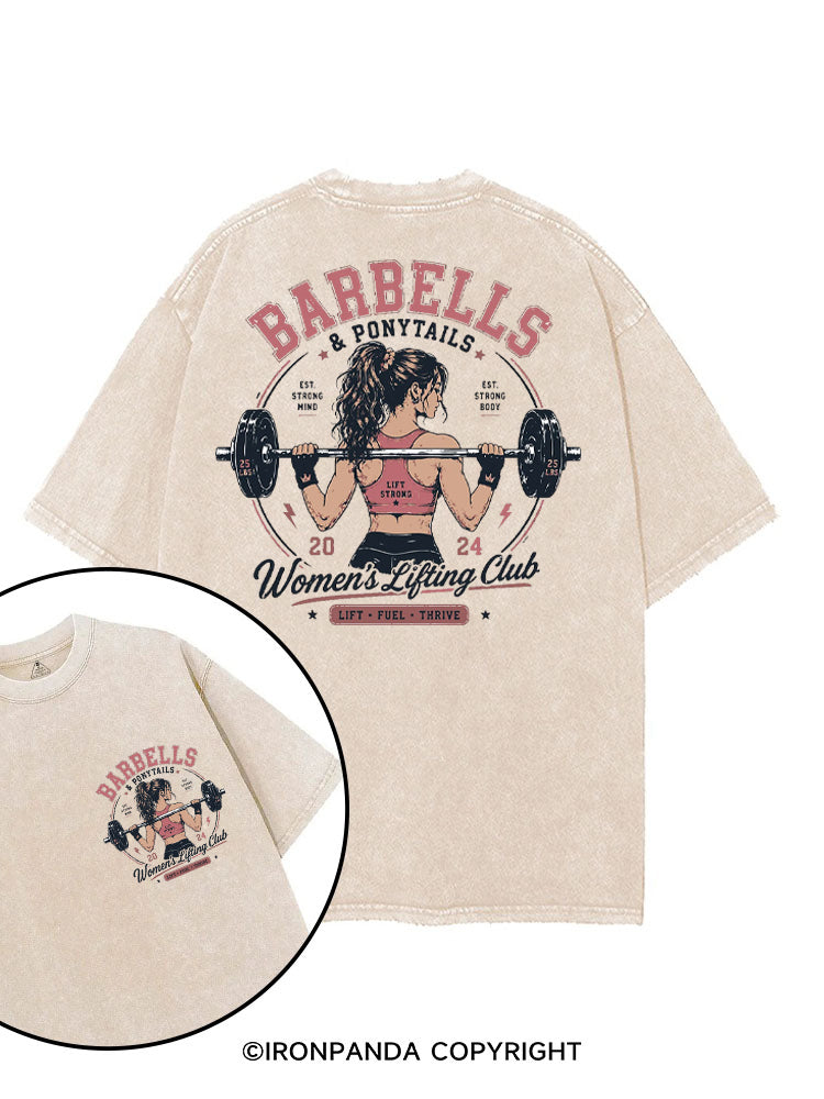 BARBELLS & PONYTAILS WOMEN'S LIFTING CLUB LIFT FUEL THRIVE printed Gym Shirt