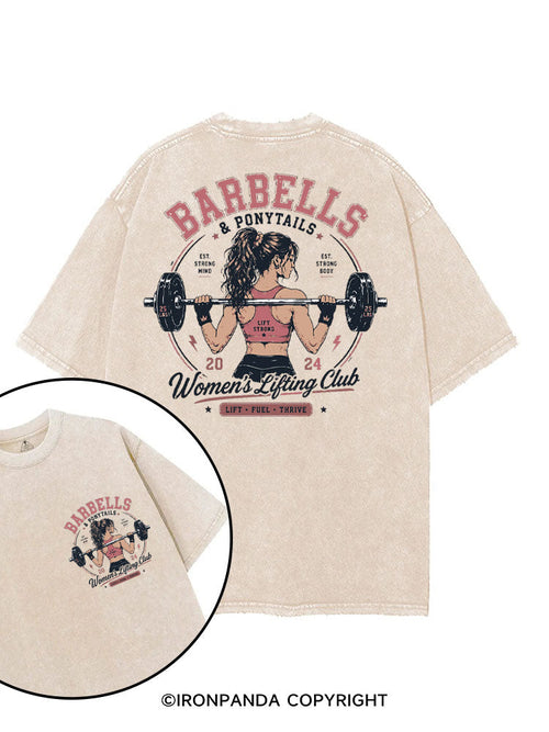 BARBELLS & PONYTAILS WOMEN'S LIFTING CLUB LIFT FUEL THRIVE printed Gym Shirt