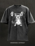 Funny Fat Cat Deadlift Washed Gym Shirt