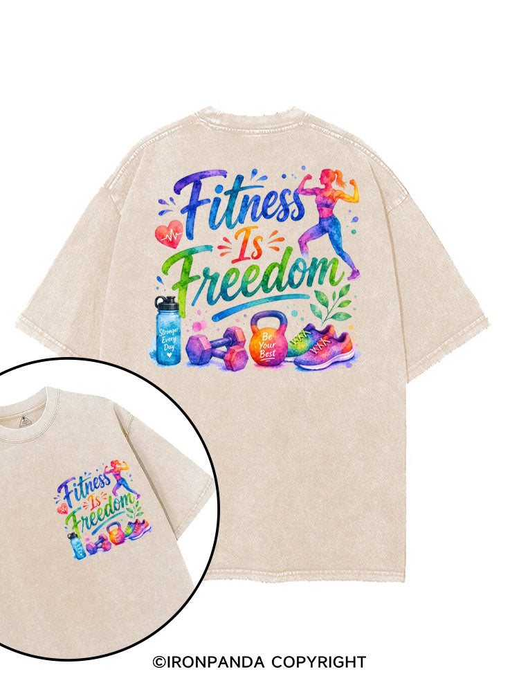FITNESS IS FREEDOM COLORFUL GYM LIFE printed Gym Shirt