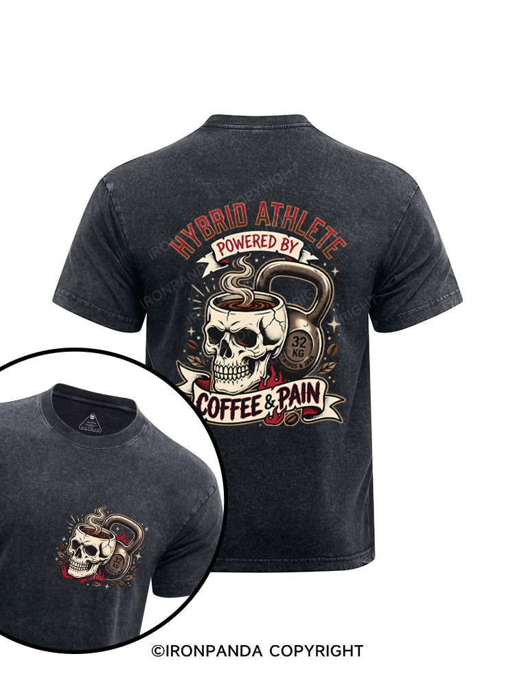 Hybrid Athlete Fitness Skull Kettlebell Workout Printed Washed Gym Shirt