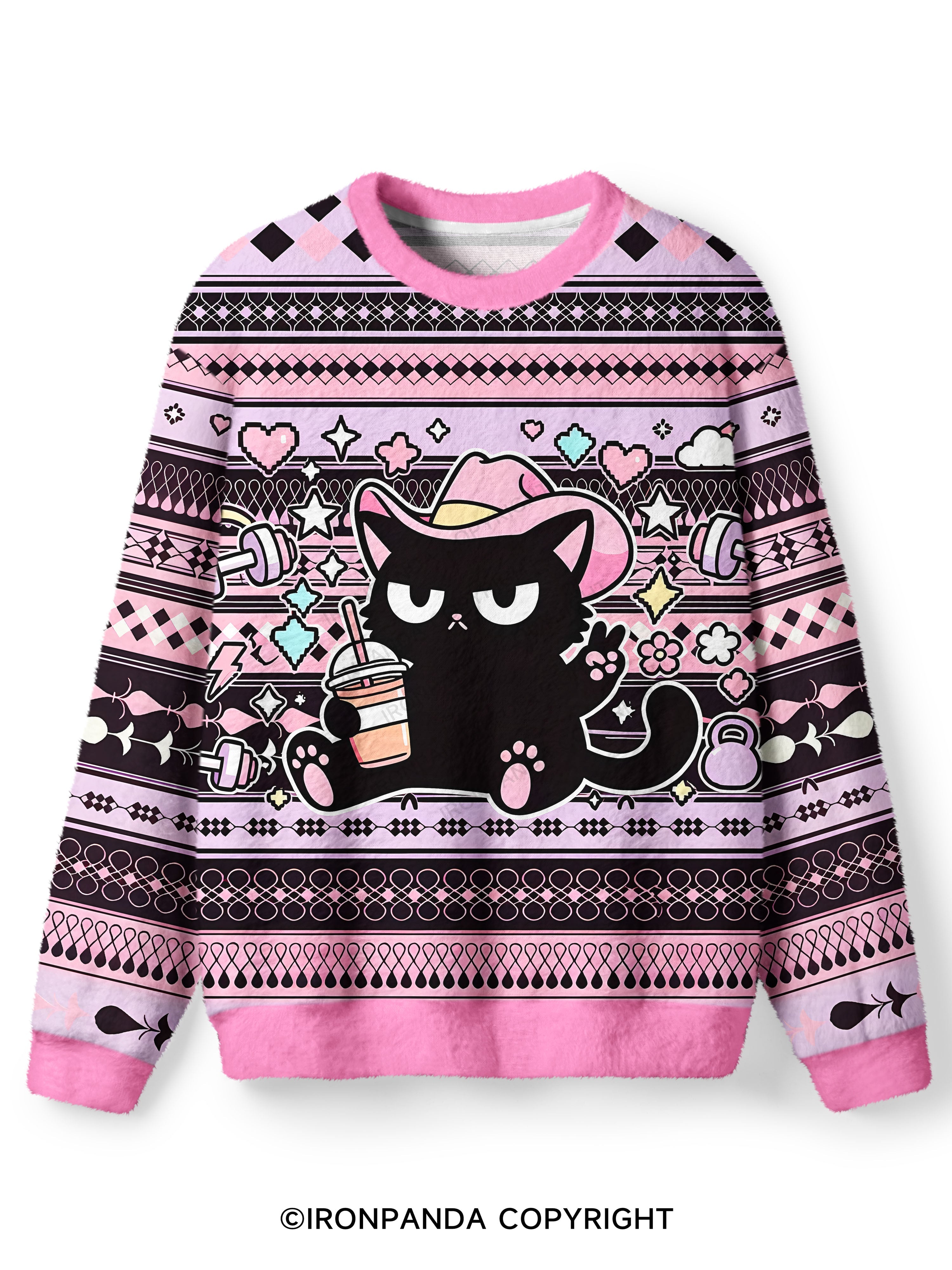 Let's Do This Before My Anxiety Kicks in Cat Ugly Fuzzy Fleece Sweater