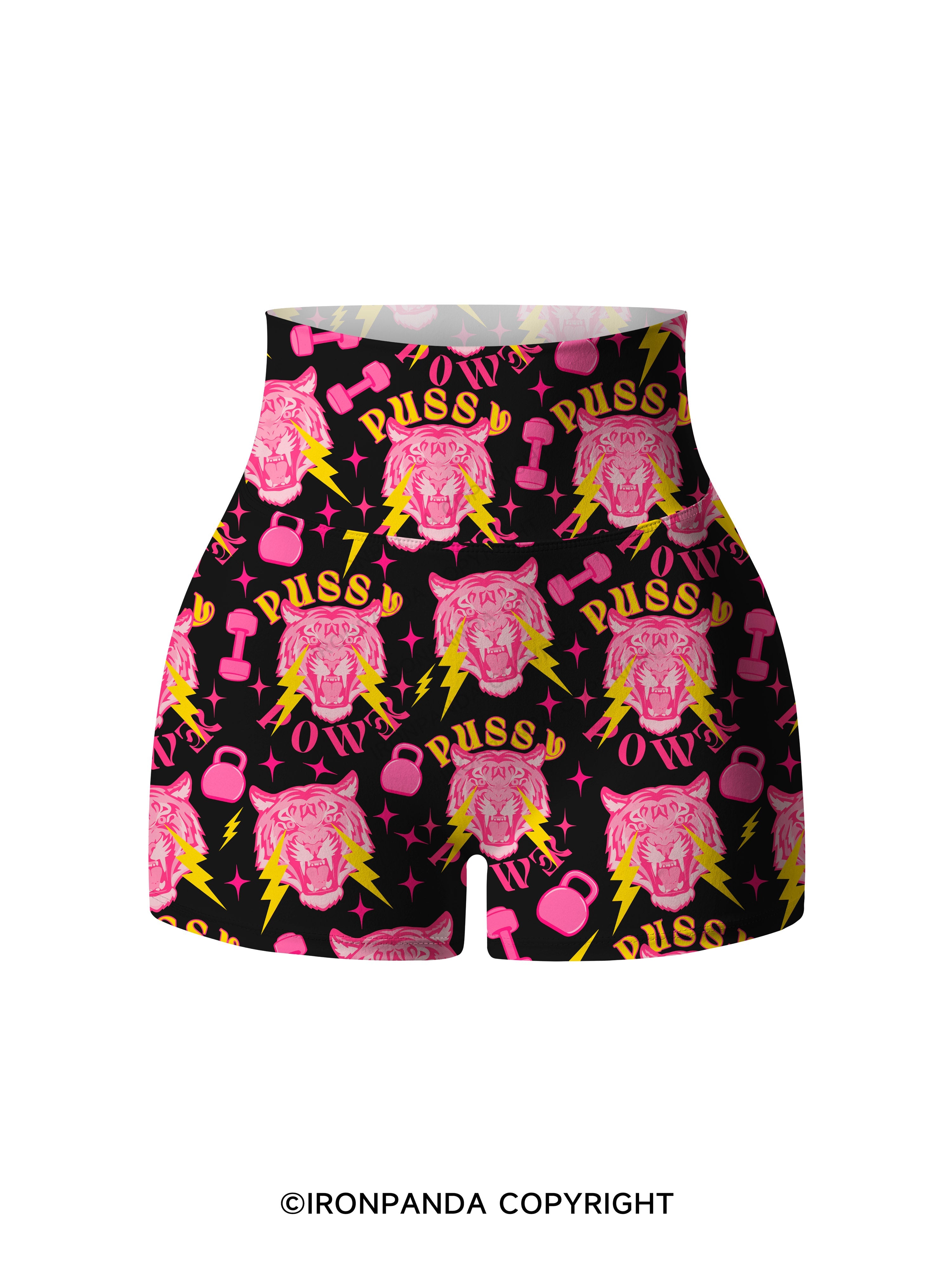 pussy power tiger Printed Yoga Shorts