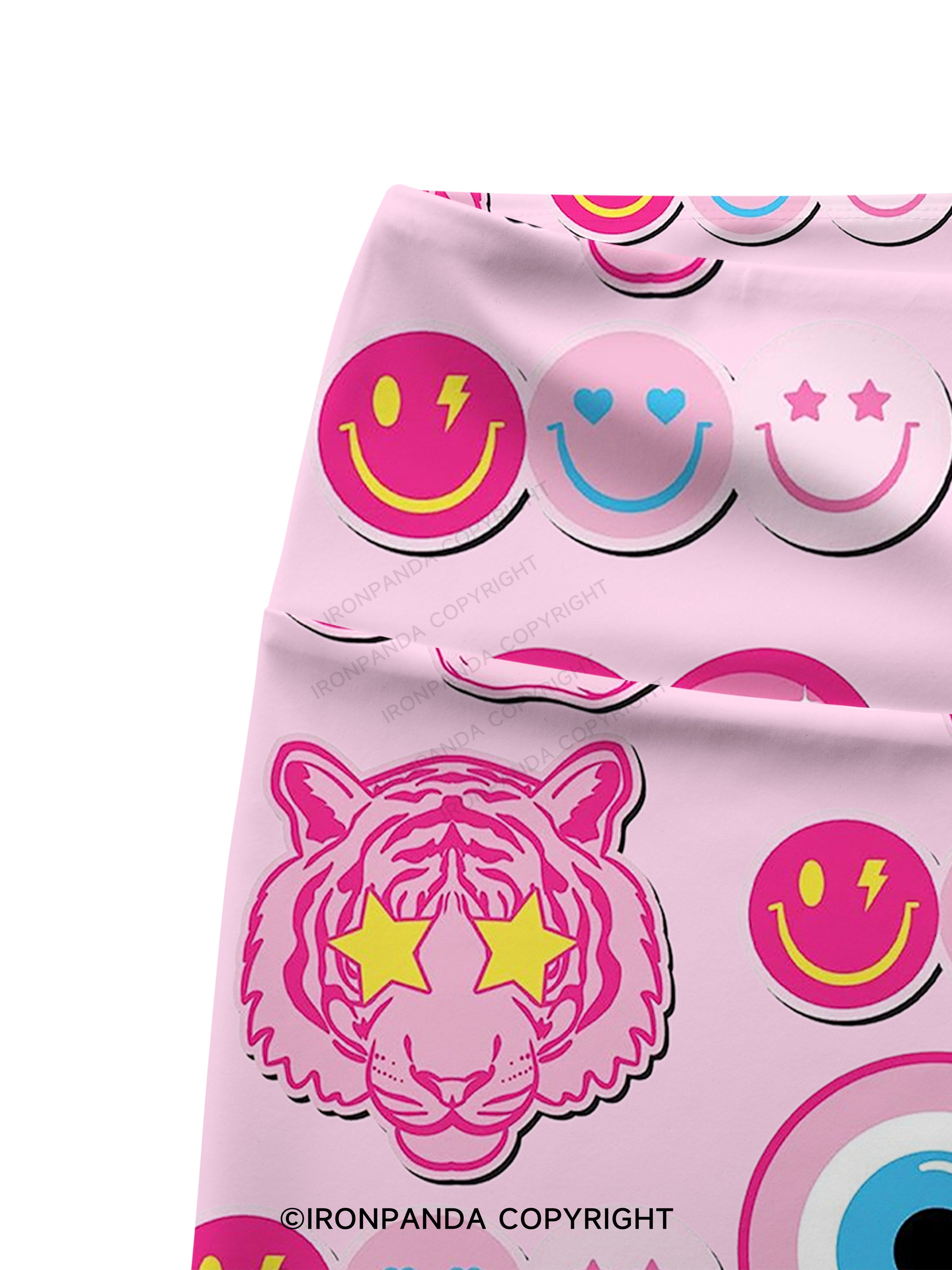 Pink Gym Sticker Bomb Printed Yoga Cycling Shorts