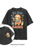 SLOW GAIN SLOTH GAINS printed Gym Shirt