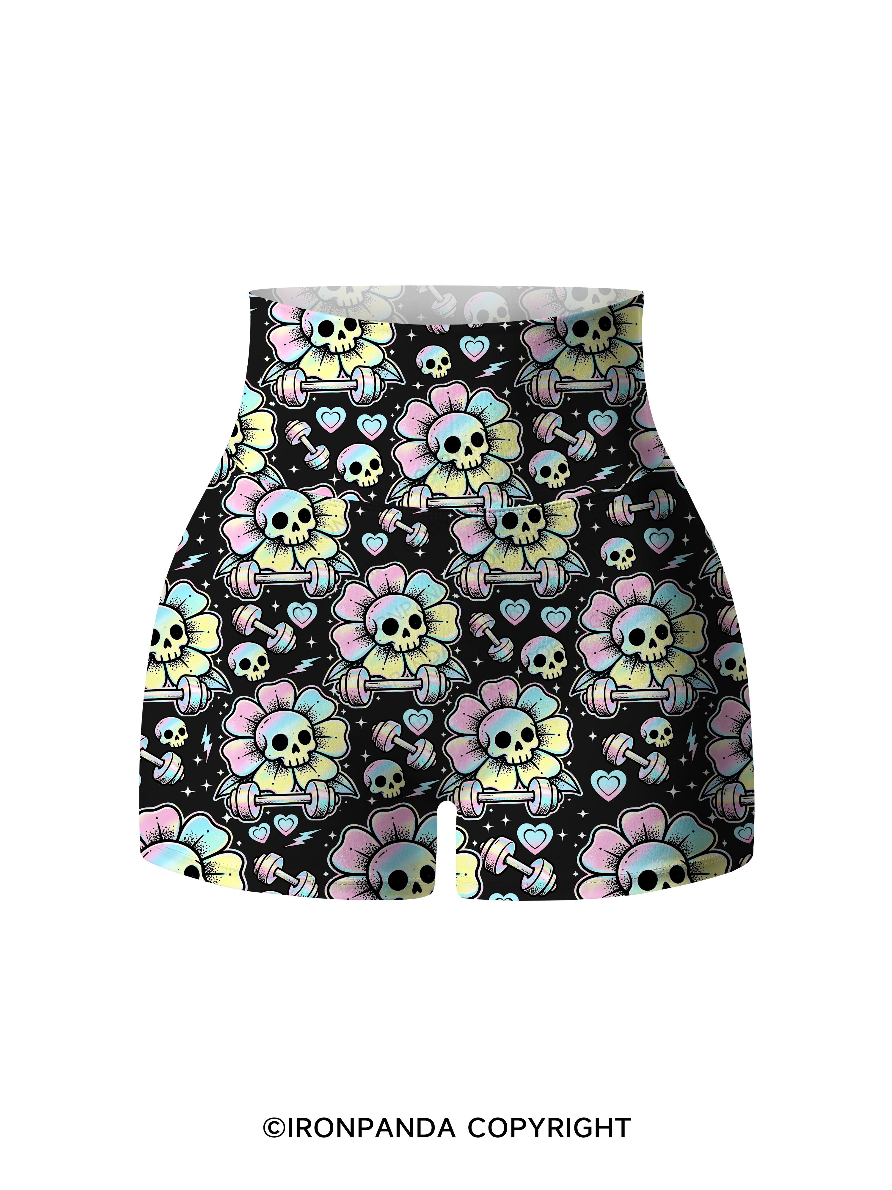 IF I DIE I DIE Skull Printed Yoga Shorts