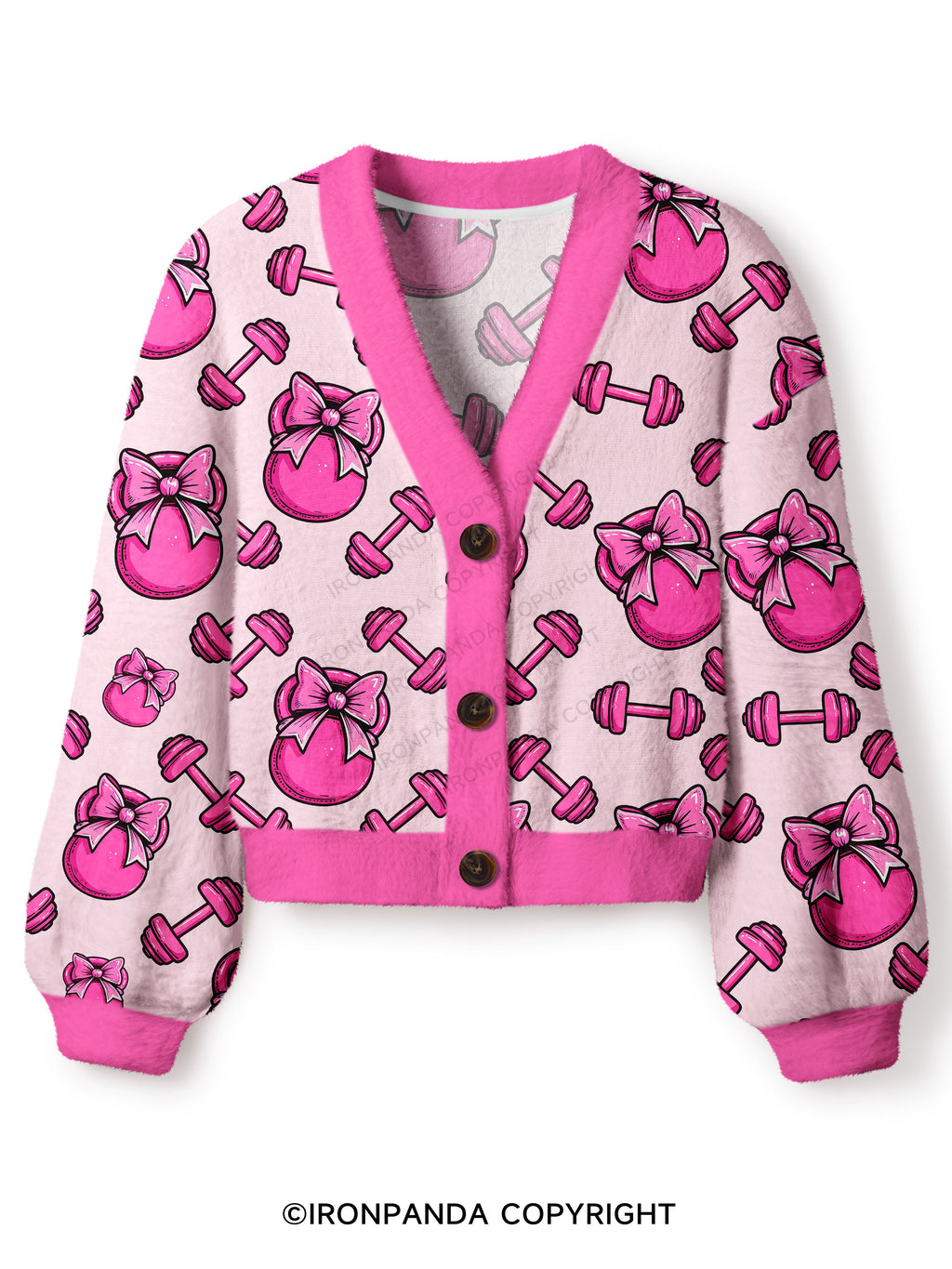 Pink Bow Gym Crop Ugly Cardigan Sweater
