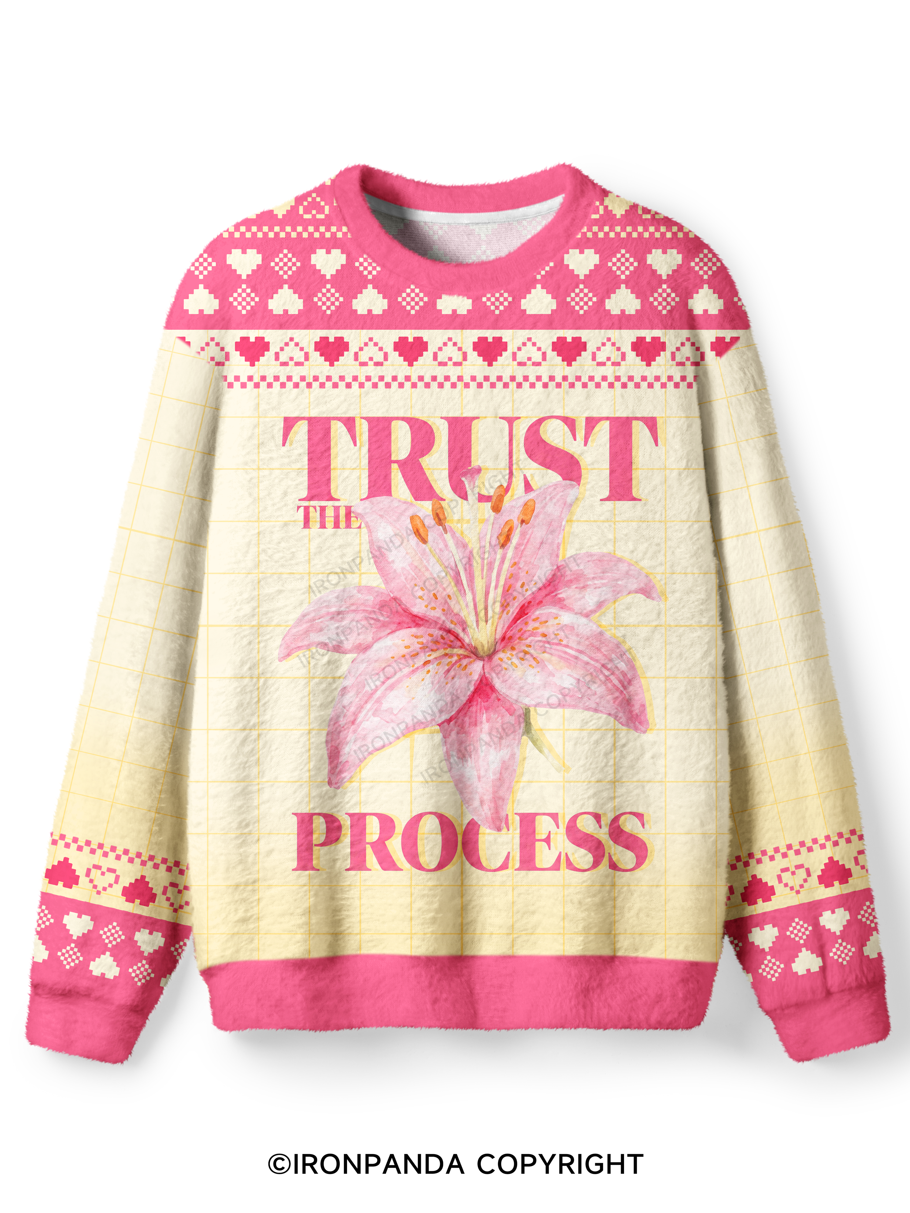 TRUST THE PROCESS GYM FLOWER Ugly Fuzzy Fleece Sweater