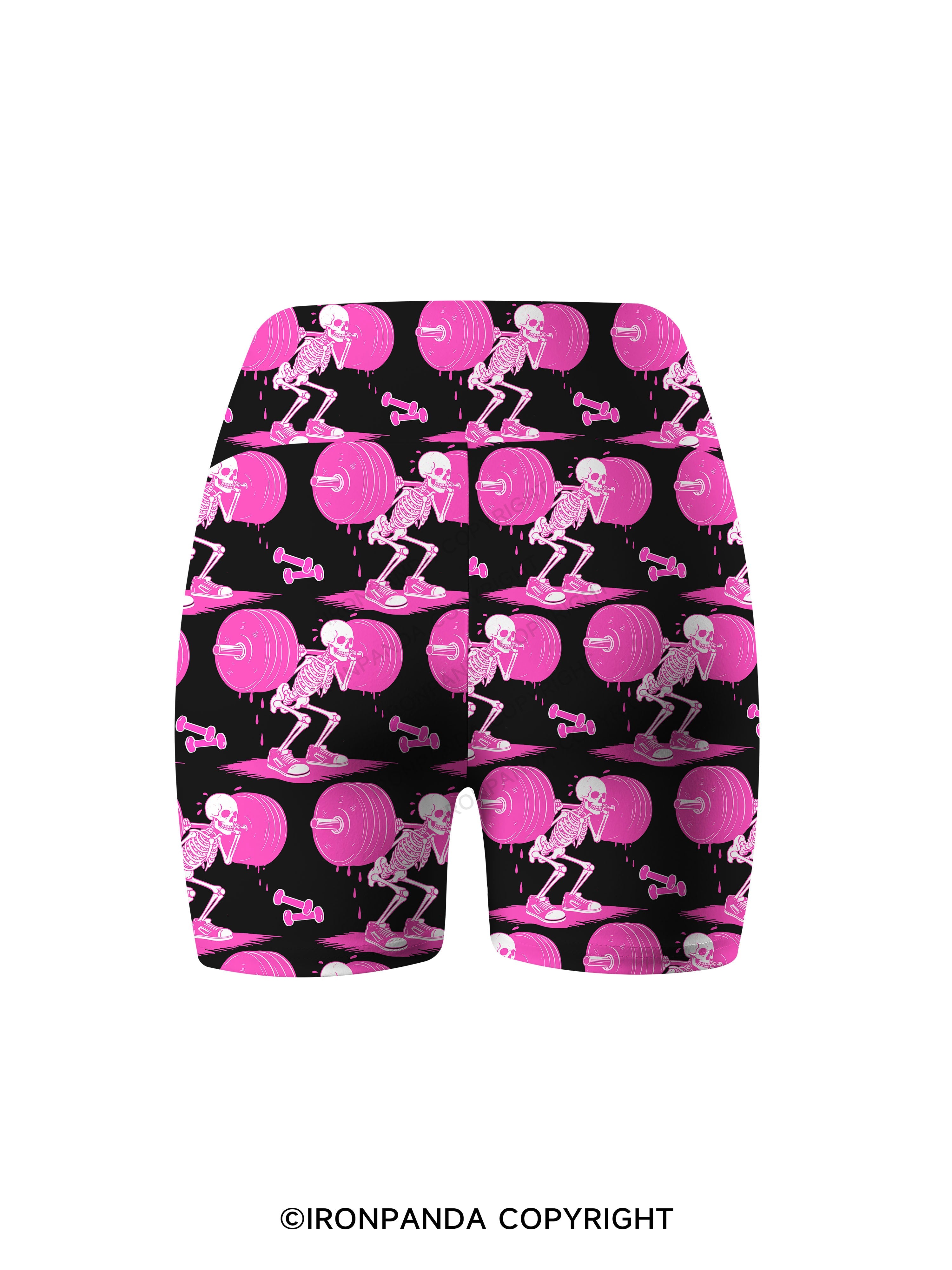Pink Goth Gym Skeleton Printed Yoga Cycling Shorts