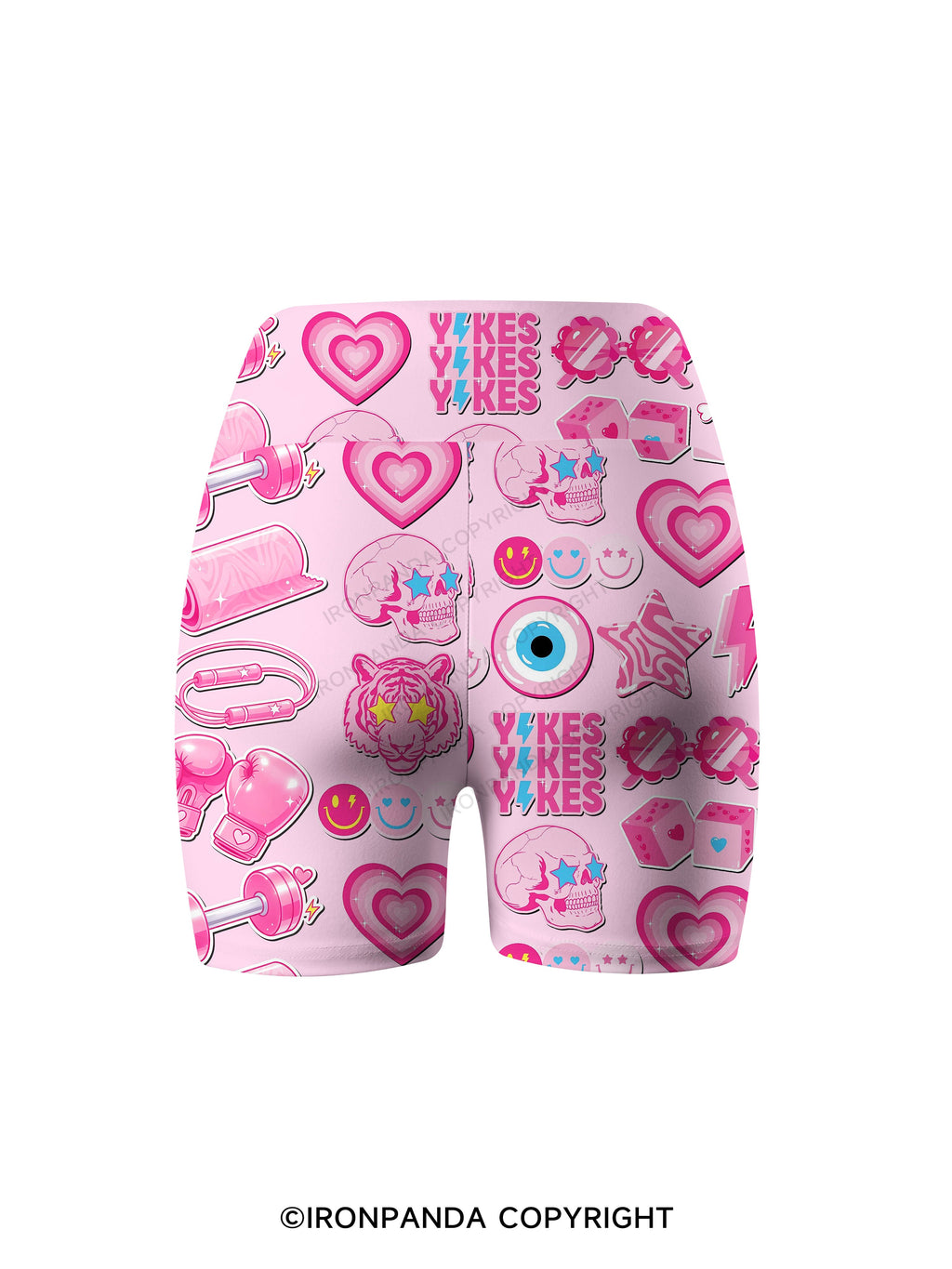 Pink Gym Sticker Bomb Printed Yoga Cycling Shorts