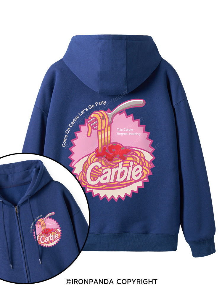 Carbie I Love Carbs Bread Pasta Pizza Double-Sided Printed Fleece Zip Up Hoodie