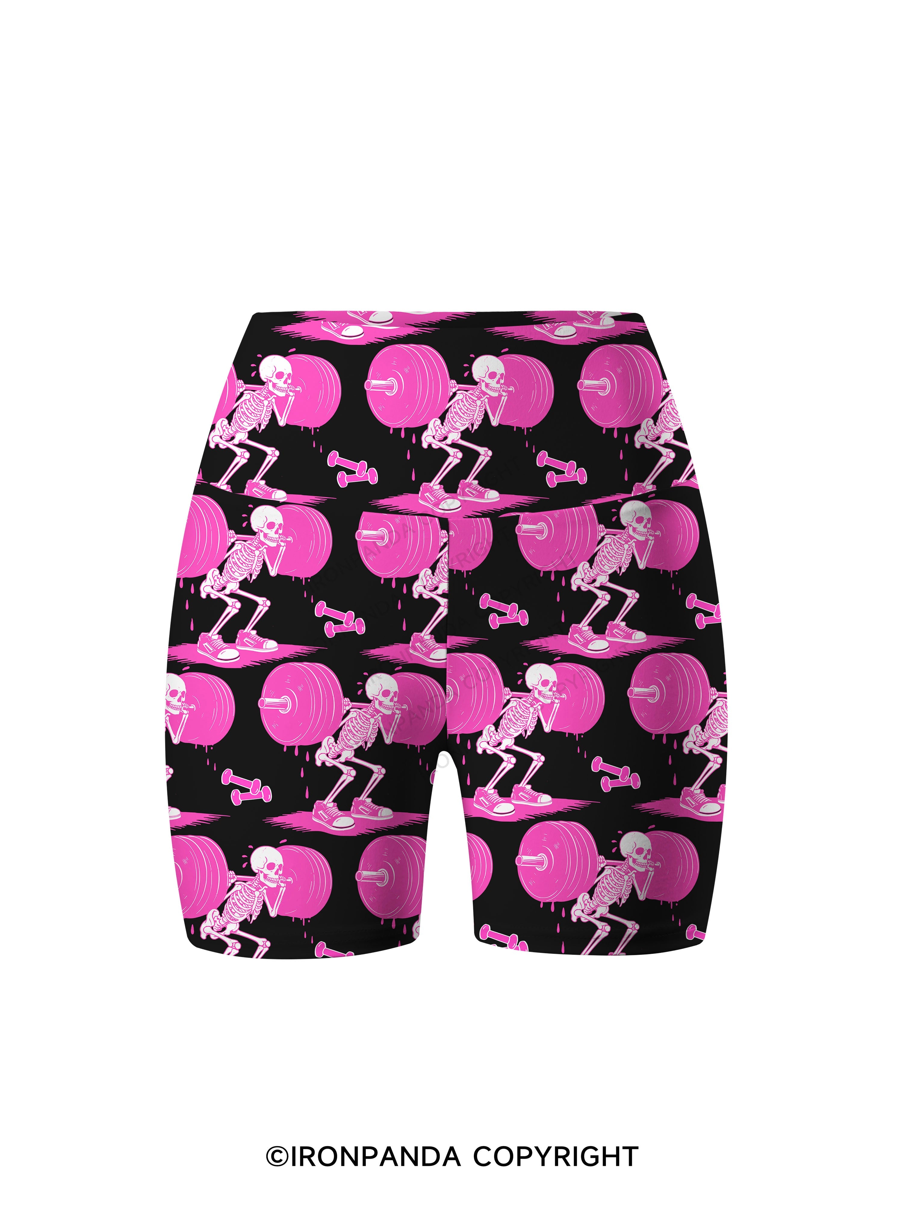 Pink Goth Gym Skeleton Printed Yoga Cycling Shorts
