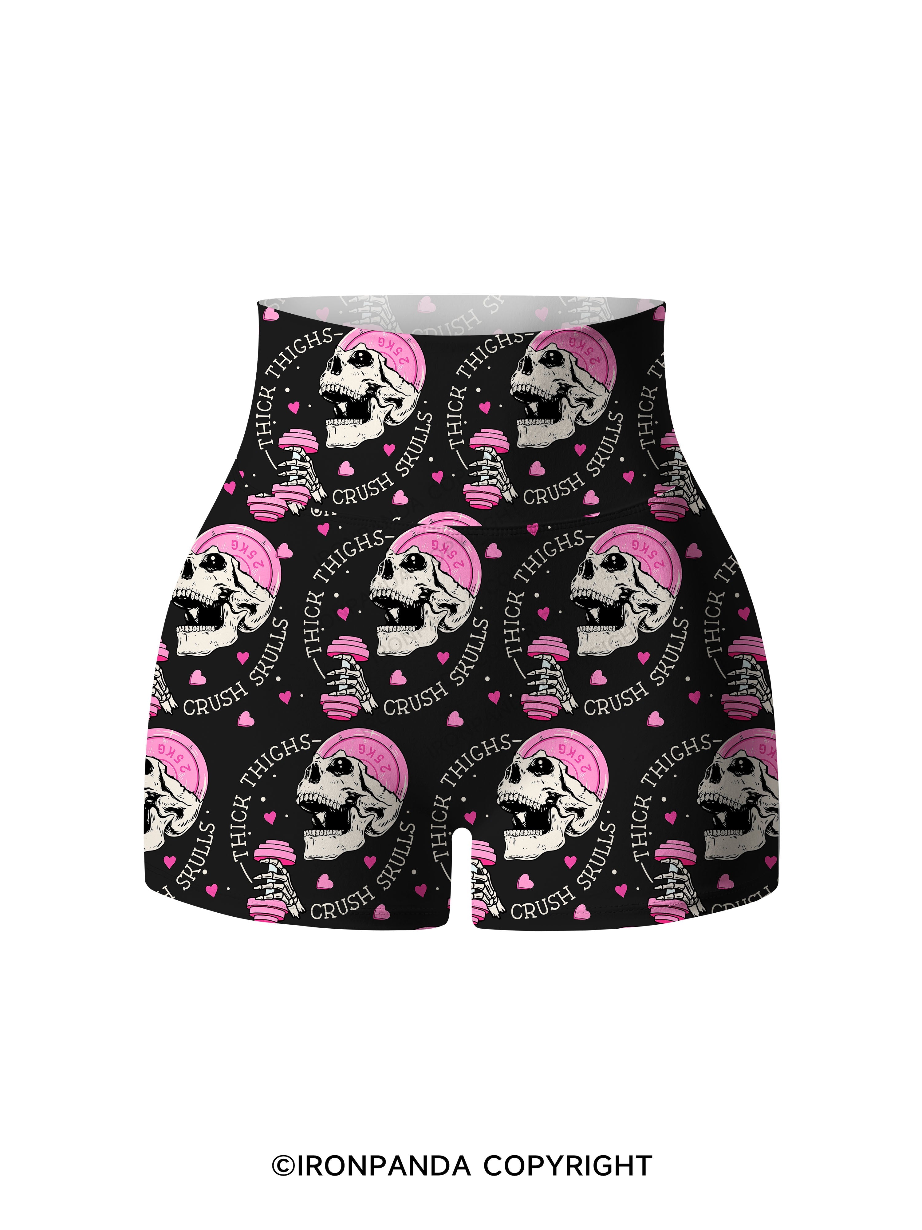 THICK THIGHS CRUSH SKULLS Printed Yoga Shorts