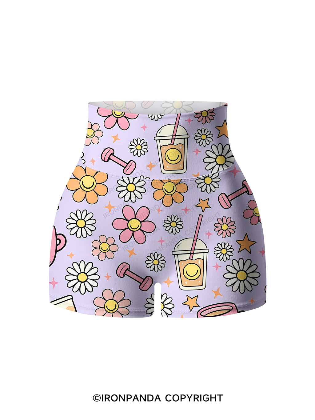 Daisy Coffee Gym Printed Yoga Shorts